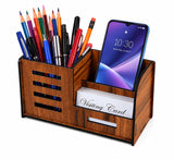 Premium Wooden Desk Organizer with Pen Holder & Mobile Stand