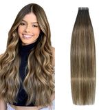 Balayage Tape in Hair Extensions Chocolate Brown To Dark Blonde 100% Remy Human Hair Extensions for Women 20 Pcs/Package(22Inch