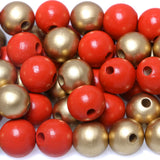 100 Wood Beads for Garlands, 16mm Gold and Red Wooden Loose Beads for Crafts Making, Colorful Farmhouse Wooden Beads for Home De