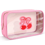 Kacctyen Pink Bow Clear Makeup Bag Coquette Pink Bow Travel Toiletry Preppy Cosmetic Bag Travel Organizer Trendy Portable Gift f