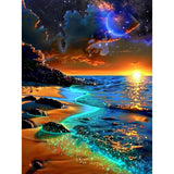 Beach Diamond Art Kits for Adults, Beach Landscape 5D Diamond Painting Kit with Tools, DIY Embroidery Craft Kits with Resin Gems