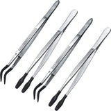 Honoson 4 Pieces Rubber Tipped Tweezers PVC Silicone Tip Tweezers Coated Flat and Bent Forceps for Lab Industrial Jewelry Craft