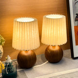 Small Pleated Table Lamp Set of 2 for Bedroom, Mini Bedside Lamps for Nightstand with Round Fabric Linen Shade, Dimmable Desk La