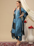 Gosriki Women'S Cotton Blend Printed Straight Kurta With Pant & Dupatta (Suhana Blue-Gs_Xl_Blue_X-Large),Blue,,B0D2NBHXWQ