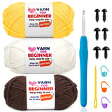 3 Pack Beginners Crochet Yarn Cotton Crochet Yarn for Crocheting Knitting Beginner with Easy-to-See Stitches Cotton-Nylon Blend