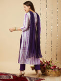 Gosriki Women'S Rayon Blend Straight Printed Kurta With Pant & Dupatta (Tiedye-Begani-Gs_S_Violet_Small),Violet,,B0CJ371MGC