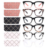 CHOFILORD 6 Pack Fashion Reading Glasses for Women Men Blue Light Blocking Oversized Square Readers with Spring Hinge (6 Pack Mi