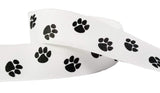 Paw Prints Ribbon for Crafts Grosgrain Ribbon for Gift Wrapping, Cheer Bows (10yd 7/8 Paw, White/Black)