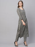 Anni Designer Women'S Cotton Blend Straight Printed Kurta With Pant (Yami Black_S_Black_Small),Black,S,Cotton Blend,Regular,Kurta & Pant Set