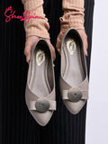 Shoetopia Oversized Bow Detailed Grey Bellies For Girls-Eu41,Bronze,8,B0D5HG5TK2