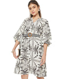 Max Women Printed Shirt Dress With Belt(White_M)