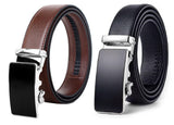 Zacharias MenS Faux Leather Belt (Gr63_Black & Brown) (Free Size_Pack Of 2)