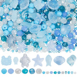 SUNNYCLUE 1 Box About 295pcs Summer Beading Kit Glass Turtle Bead Light Sky Blue Clear Hawaii Beach Ocean Animal Life Fish Starf