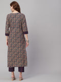 Anni Designer Women'S Cotton Blend Printed Straight Kurta With Pant (Jade Blue_Xxl_Blue_Xx-Large),Blue,2XL,Cotton Blend,Regular,Kurta