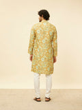 Manyavar Men'S Peach Yellow Floral Printed Kurta (Xl)