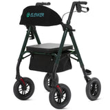ELENKER All-Terrain Rollator Walker with 10Non-Pneumatic Wheels, Sponge Padded Seat and Backrest, Fully Adjustment Frame for