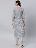 Anni Designer Women'S Cotton Blend Straight Printed Kurta With Pant (Kavi Grey-Nw5_M_Grey_Medium),Grey,M,Cotton Blend,Regular,Pants