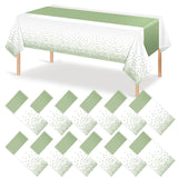 12Pcs White and Sage Green Tablecloth Decorations,Plastic White Table Cloth Printed Green Table Runner Disposable Rectangle Tabl