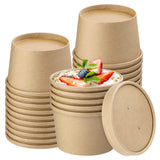 Giwrmu 8 oz 25 pack Paper Soup Cup Disposable, Paper Food Containers with Lids, Kraft Ice Cream Container for Soups, Stews, Ice