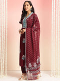 Anni Designer Women'S Rayon Viscose Printed Straight Kurta With Pant & Dupatta (Belagavi Wine-Vks05_Xl_Wine_X-Large),Wine,XL,Rayon,Regular,