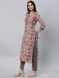 Gosriki Women'S Cotton Blend Straight Printed Kurta With Pant (Cp Green-Nw-Gs_S_Green_Small),Green,,B0BZMHQPWN