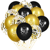 80th Birthday Balloons for Men, 15 Pcs Black Gold Happy 80th Birthday Balloons, Black Gold 80th Birthday Party Decorations Ballo