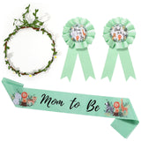 Xinnun 4 Pieces Mom to Be Sash Baby Shower Decoration Safari Jungle Themed Sash for Mommy and Dad Corsage Pin with Sage Green Le