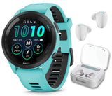 Wearable4U Garmin Forerunner 265 Music GPS Running 46 mm Smartwatch, Aqua with AMOLED 1.3 in Touchscreen Display White Earbuds B