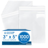 Spartan Industrial - 3 X 5 (1000 Count) Resealable Adhesive Crystal Clear Cello Poly Bags for Soap Packaging, Bracelet Bags, Wed