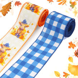 ABTOLS 2 Roll 10 Yards Blue White Buffalo Plaid Ribbons 2.5, Fall Pumpkin Sunflower Butterfly Wired Edge Burlap Ribbon Farmhouse