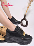 Shoetopia Chain Detailed Black Sneakers For Girls-Eu36,Bronze,3,B0D5HCTVJN