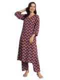 Libas Womens Printed Viscose Straight Kurta With Trousers