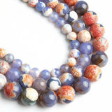 Yochus 60pcs Round Loose Blue and Orange Fire Agate Beads for Bracelet Beads