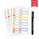 Mudrak Prints 180 Waterproof Name Stickers with 1 Permanent Marker, Self Adhesive Kids Name Labels for School Bottles, Tiffin Bo