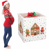 AmazingSpark 28in Christmas Jumbo Gender Reveal Gift Box Kit with Oversized Gingerbread Balloon Box Giant Pull Bows for Xmas Gen