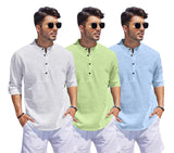 Bellstone Men'S Cotton Blend Solid Regular Dress Shirt (1500_3Combo_White-Lgreen-Sky_M Lightgreen