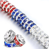 Ferreve 600 Pcs 4th of July Patriotic Spacer Beads for Jewelry Making 8mm Rhinestone Spacer Beads for Beaded Pens Red Blue White