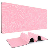 DIGSOM Gaming Mouse Pad 31.5 x 11.8in Large Mouse Pad with Anti-Slip Rubber Base(Pink with White Topographic Line)
