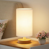 Fenmzee Small Table Lamp for Bedroom - Inline Control, Bedside Lamp with 3000K A15 LED Blub, Easy Assembly (White Shade - Wood B