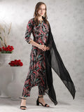 Anni Designer Women'S Rayon Blend Straight Printed Kurta With Pant & Dupatta (Sunsari Black_Xl_Black_X-Large),Black,XL,,,