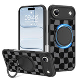Fiyart Designed for iPhone Air Case 2025 Checkered Ring Holder Kickstand Magnetic Bumper Compatible with MagSafe Camera Lens Pro