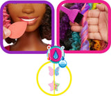 Barbie Totally Hair Styling Doll Head & 20+ Accessories, Color Reveal & Color-Change Pieces, Curly Brown Neon Rainbow Hair