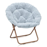 MoNiBloom Round Folding Faux Fur Saucer Chair for Bedroom Living Room Dorm Garden Courtyard Foldable Metal Frame Oversized Large
