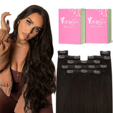 YoungSee Clip in Human Hair Extensions Brown Clip in Extensions Real Human Hair Darkest Brown Human Hair Clip in Extensions Ease