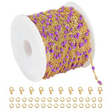 KYUNHOO 5 Meters Gold Stainless Steel Chains for Jewelry Making Purple Enamel Beaded Chain Roll with Lobster Clasps Jump Rings f