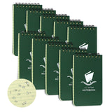 RETON 10 Pack Waterproof Notebook, 3inch x 5inch Top Spiral Write in the Rain Notebooks, Green AllWeather Pocket Notepad Small Memo S