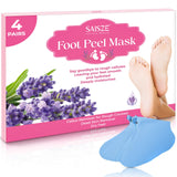 SAISZE Foot Peeling Mask, 4 Pairs, Lavender, Natural Exfoliating Foot Mask for Dry Cracked Feet, Dead Skin Callus Remover for Ba