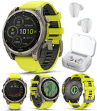Garmin Fenix 8 - 47 mm, Multisport GPS Smartwatch, Solar, Sapphire, Titanium with Amp Yellow/Graphite Silicone, Built-in LED Fla