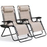 Nestl Zero Gravity Chairs Set of 2, Patio Lounge Chair Outdoor with Pillows & Cup Holder Trays, Adjustable Steel Mesh Reclining