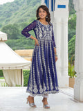 Anni Designer Women'S Georgette Chikankari Embroidered Anarkali Kurti (Kari-Blue-Nts_L_Blue_Large),Blue,L,Georgette,Anarkali,Kurta